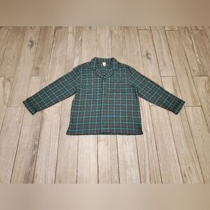 Hanna Andersson adult unisex 100% cotton green red plaid flannel pajama shirt L